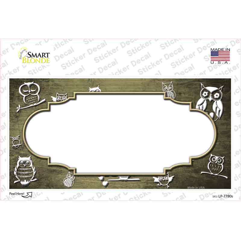 Gold White Owl Scallop Oil Rubbed Novelty Sticker Decal