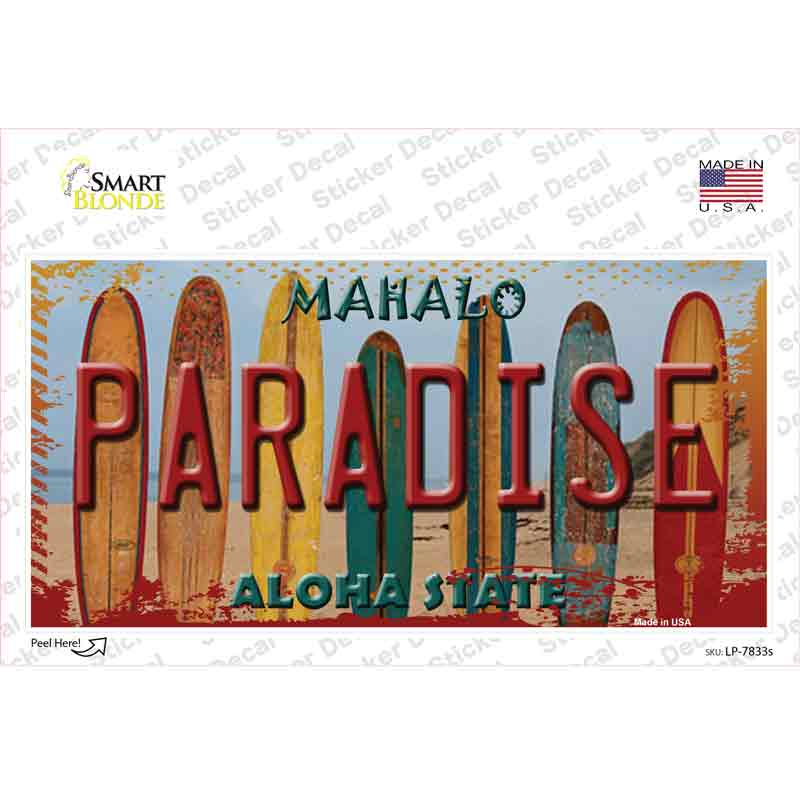Paradise Surfboards Hawaii State Novelty Sticker Decal