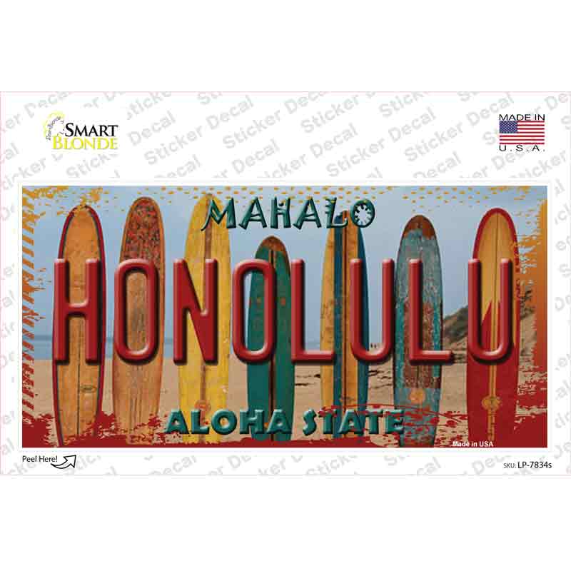 Honolulu Surfboards Hawaii State Novelty Sticker Decal