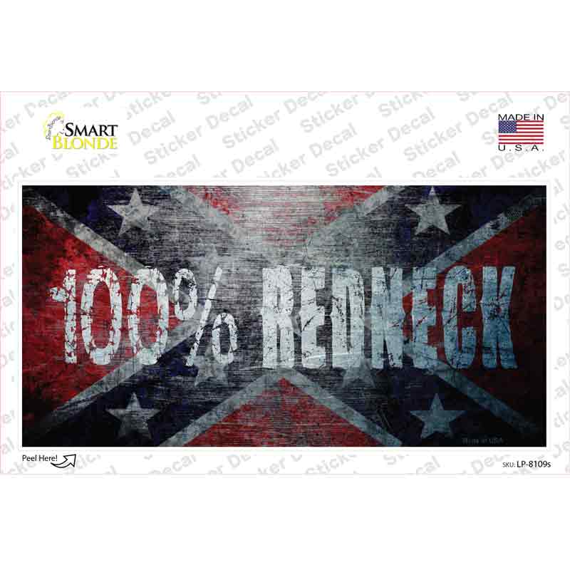 100% Redneck Confederate Novelty Sticker Decal
