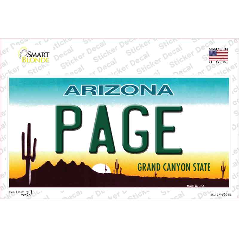 Page Arizona Novelty Sticker Decal