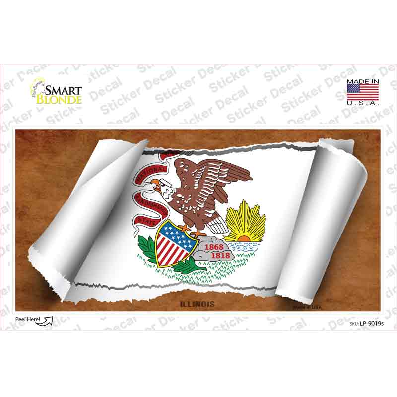 Illinois Flag Scroll Novelty Sticker Decal