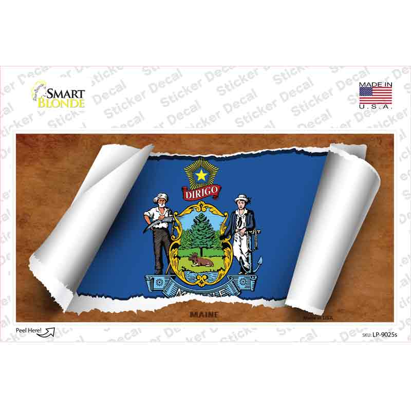 Maine Flag Scroll Novelty Sticker Decal