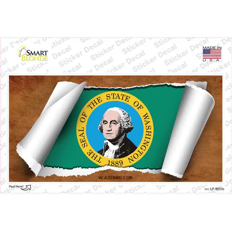 Washington Flag Scroll Novelty Sticker Decal