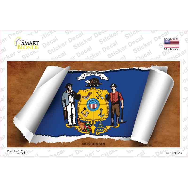 Wisconsin Flag Scroll Novelty Sticker Decal