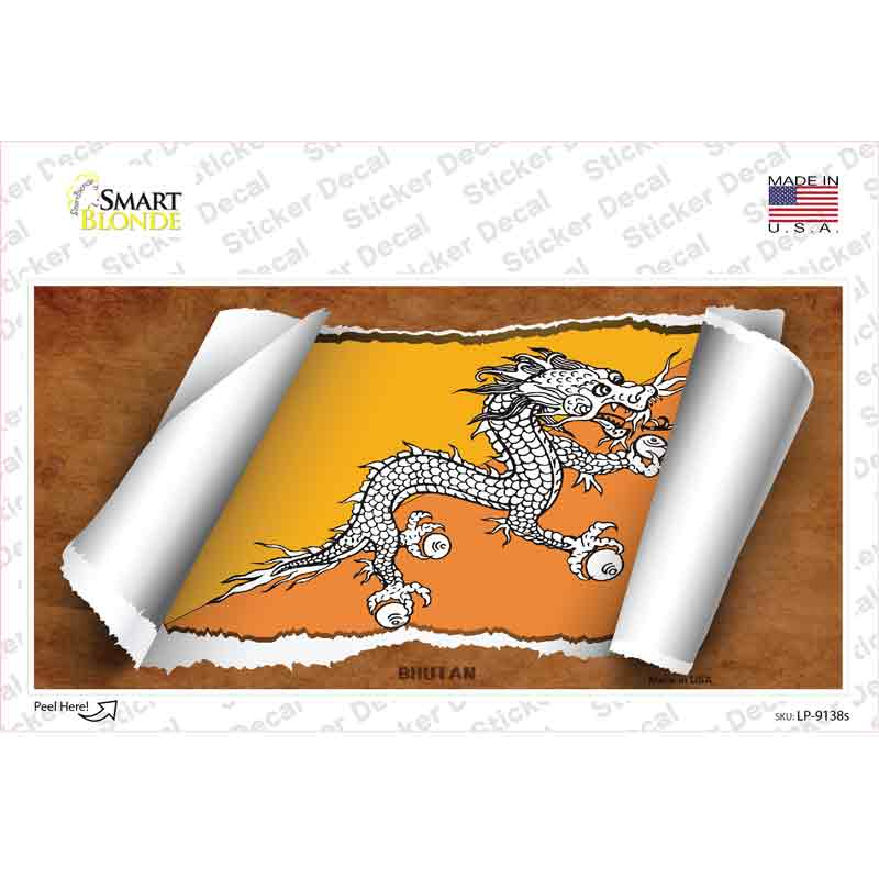 Bhutan Flag Scroll Novelty Sticker Decal