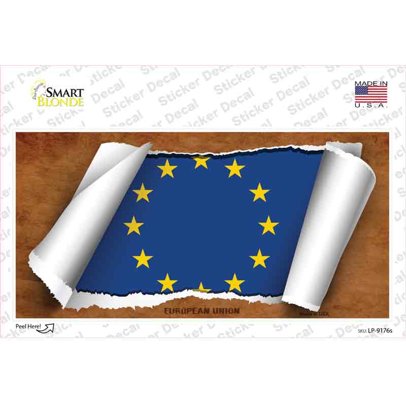 European Union Flag Scroll Novelty Sticker Decal