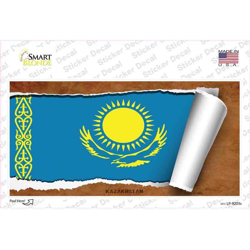 Kazakhstan Flag Scroll Novelty Sticker Decal