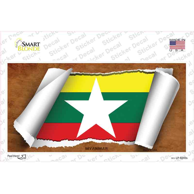Myanmar Flag Scroll Novelty Sticker Decal