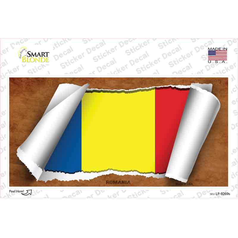 Romania Flag Scroll Novelty Sticker Decal