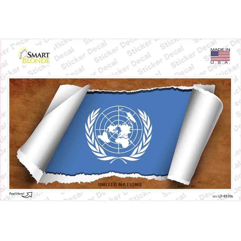 United Nations Flag Scroll Novelty Sticker Decal