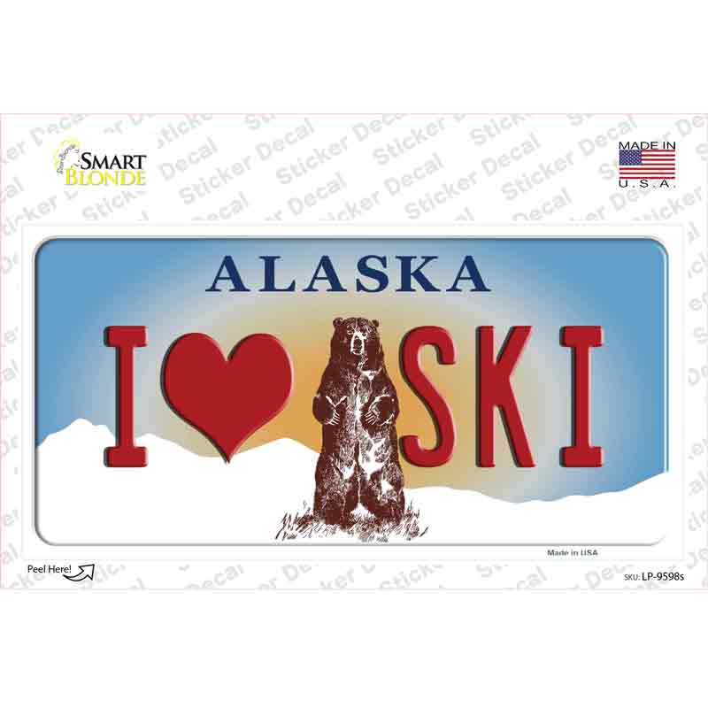 I Love Ski Alaska State Novelty Sticker Decal