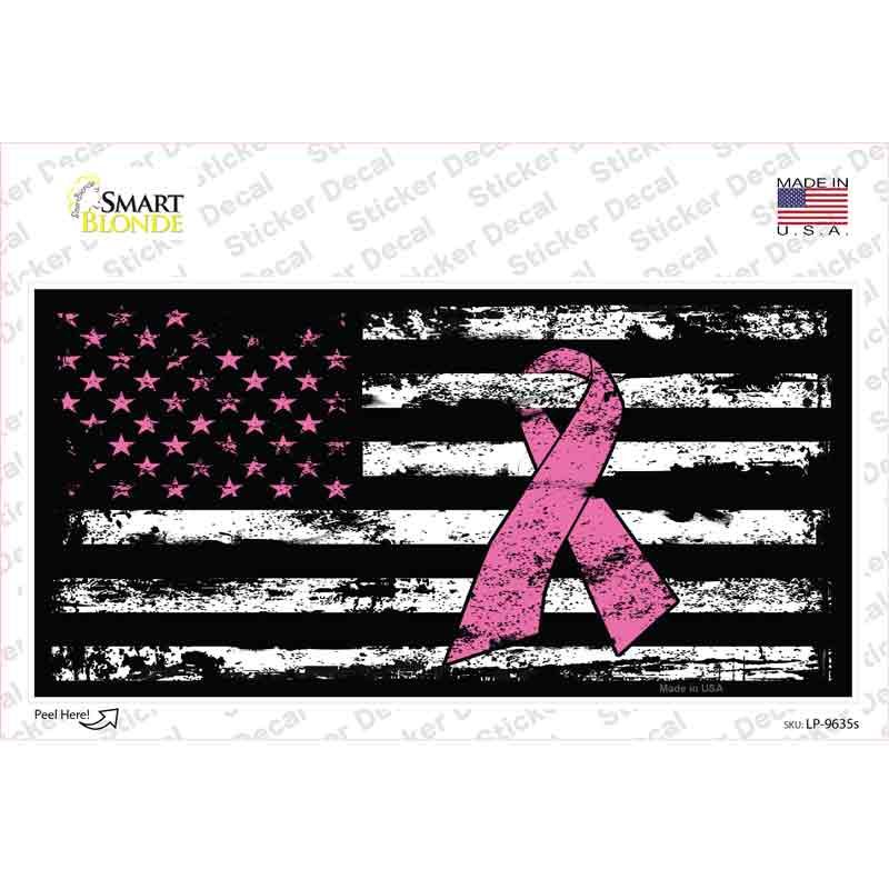 Vine American Flag Pink Ribbon Novelty Sticker Decal