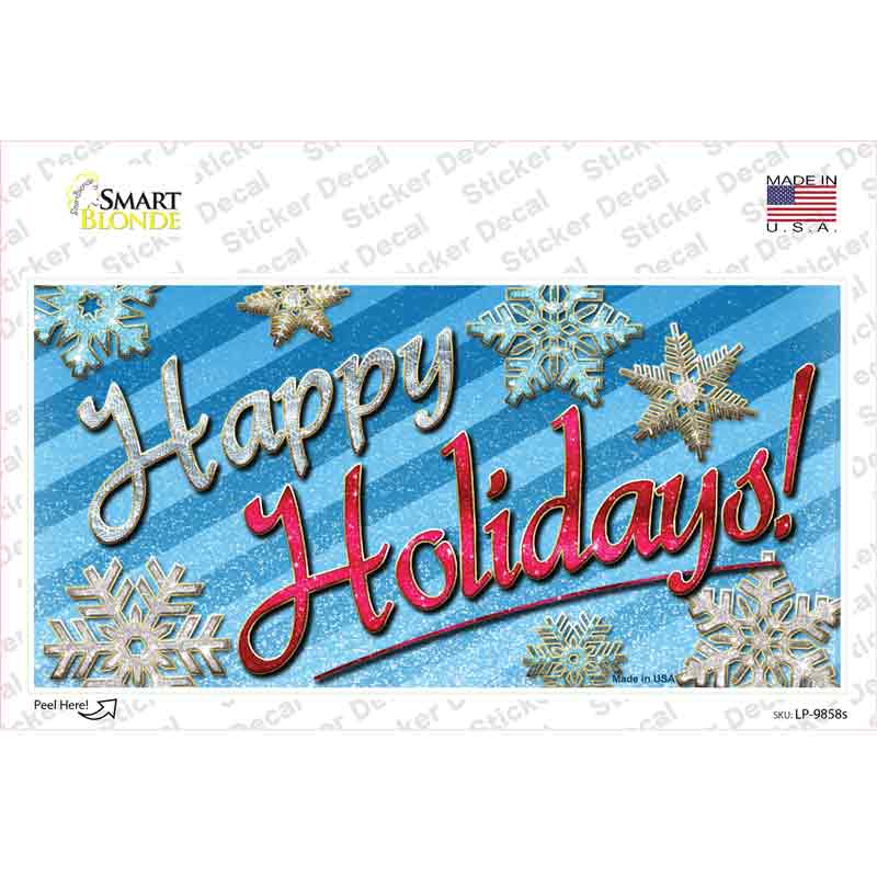 Happy Holidays Blue Novelty Sticker Decal