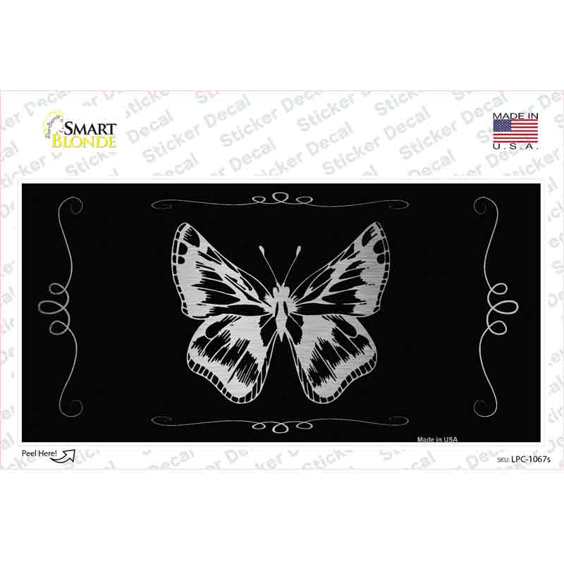 Butterfly Black Brushed Chrome Novelty Sticker Decal