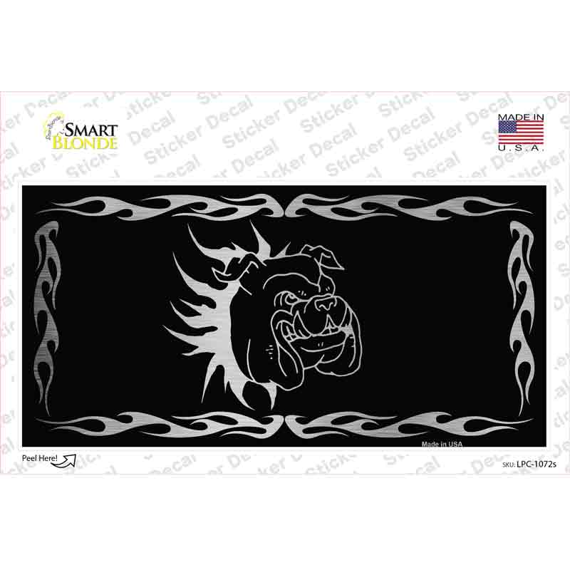 Dog In Flames Black Brushed Chrome Novelty Sticker Decal