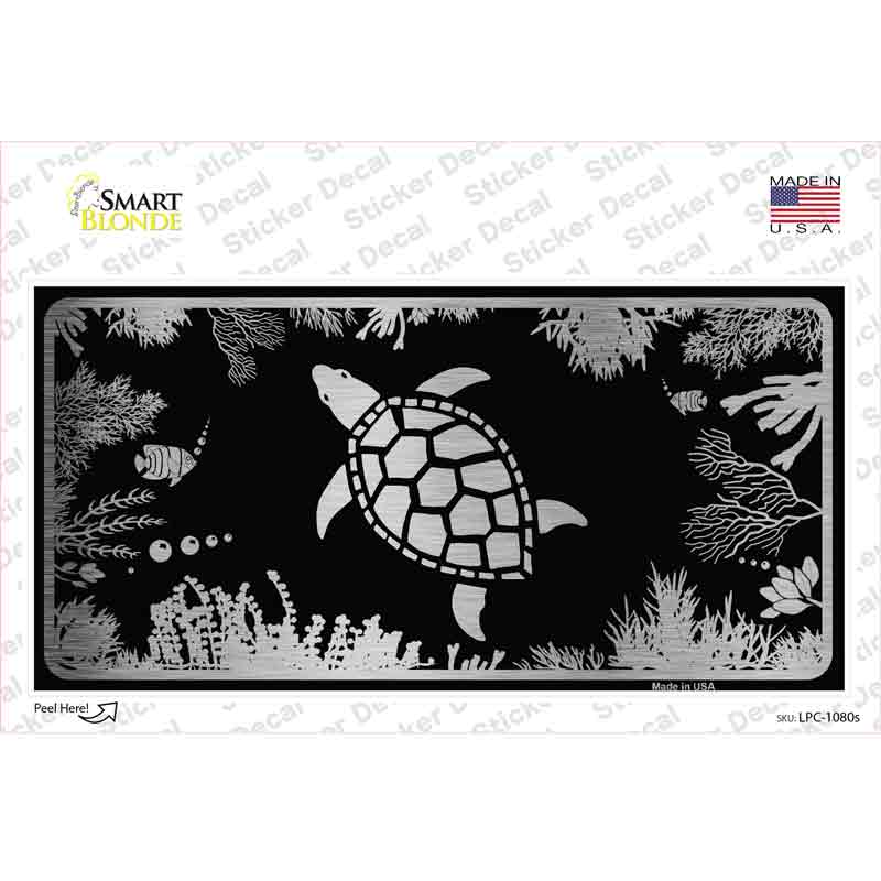 Turtle Black Brushed Chrome Novelty Sticker Decal