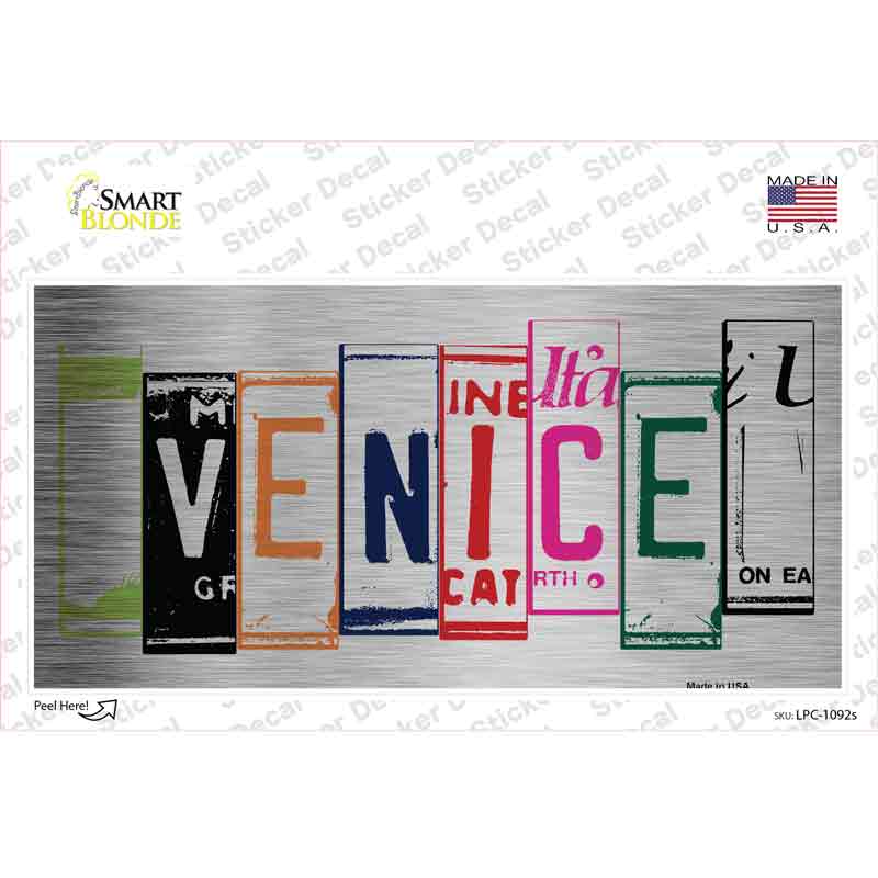 Venice License Plate Art Brushed Chrome Novelty Sticker Decal