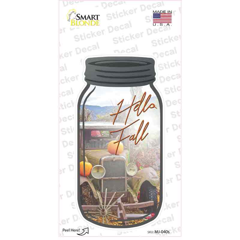 Hello Fall Cursive Novelty Mason Jar Sticker Decal