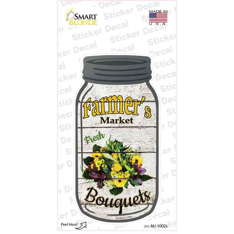 Bouquets Farmers Market Novelty Mason Jar Sticker Decal