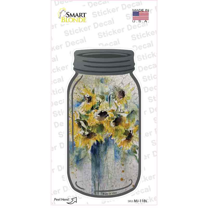 Yellow Sunflower Watercolor Novelty Mason Jar Sticker Decal