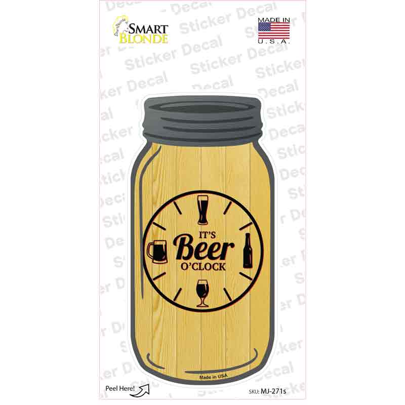 Beer O Clock Wood Novelty Mason Jar Sticker Decal