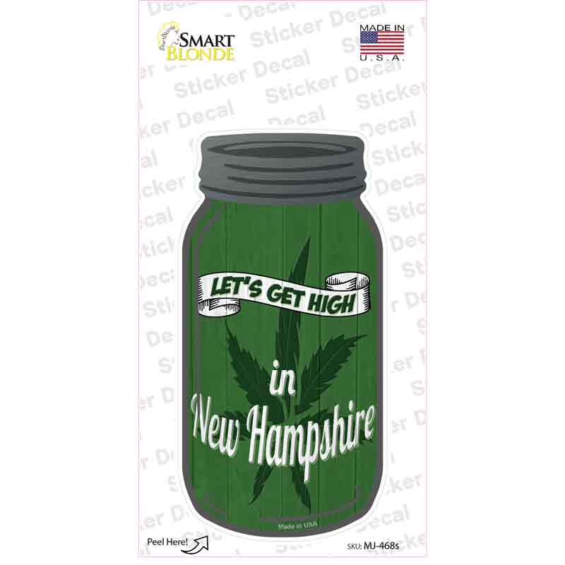 Get High New Hampshire Green Novelty Mason Jar Sticker Decal