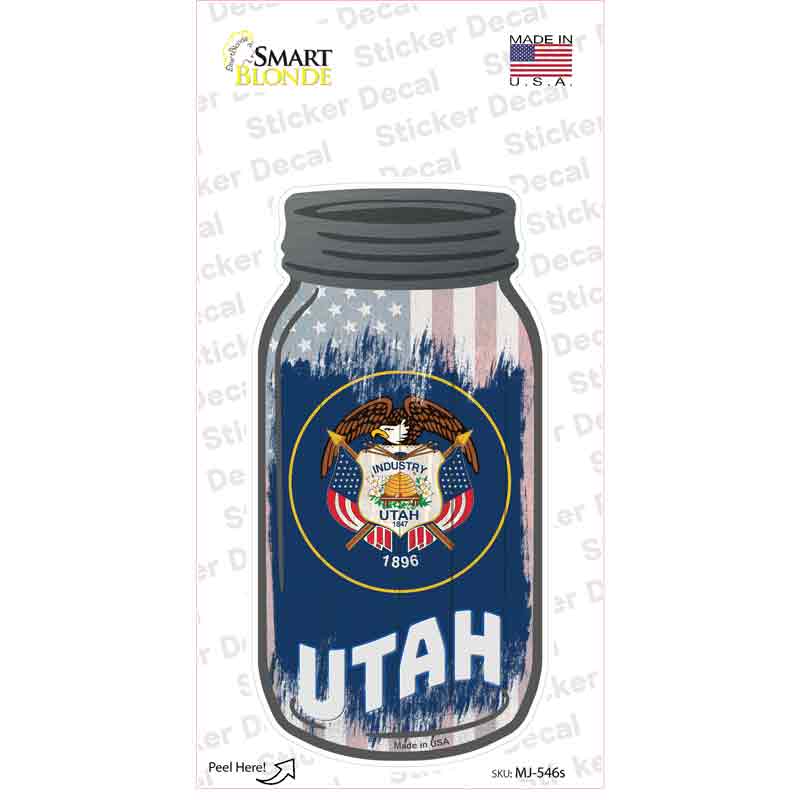 Utah | USA Flag Novelty Mason Jar Sticker Decal