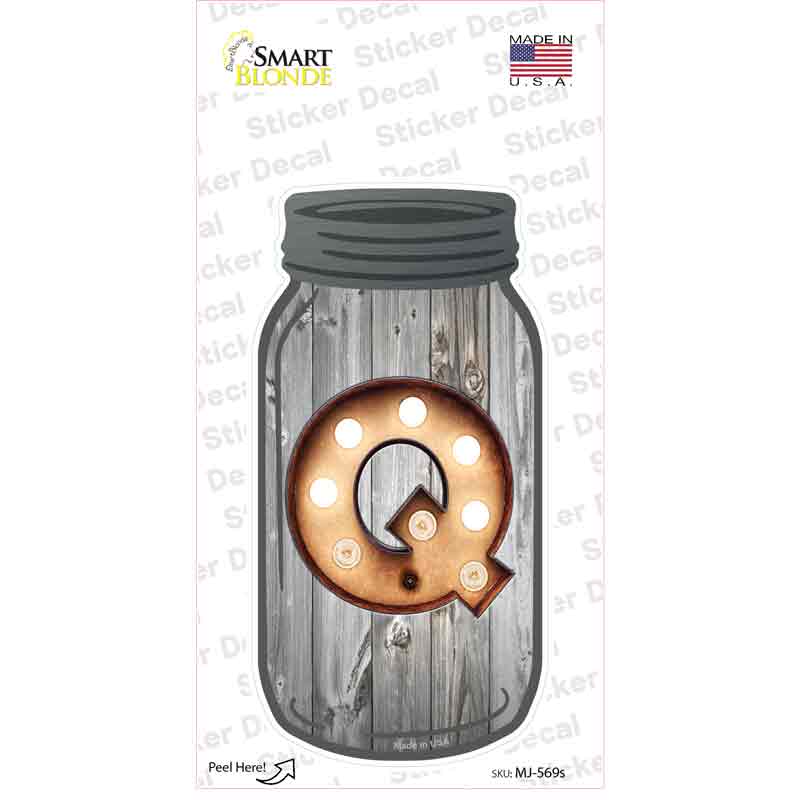 Q Bulb Lettering Novelty Mason Jar Sticker Decal