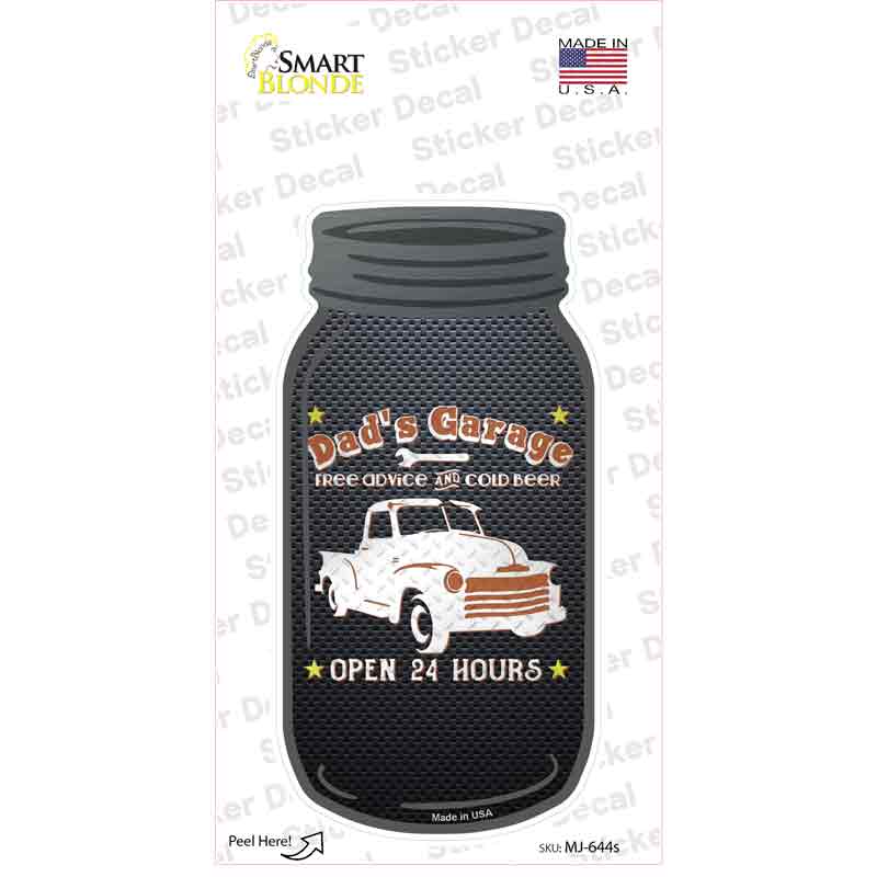 Dads Garage Brown Novelty Mason Jar Sticker Decal