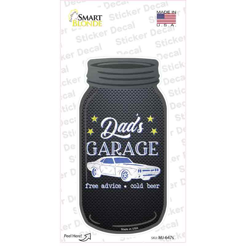 Dads Garage Blue Novelty Mason Jar Sticker Decal