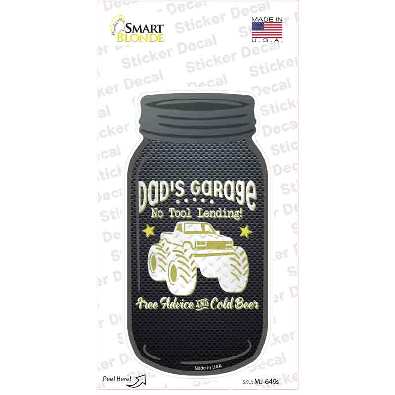 Dads Garage Yellow Novelty Mason Jar Sticker Decal