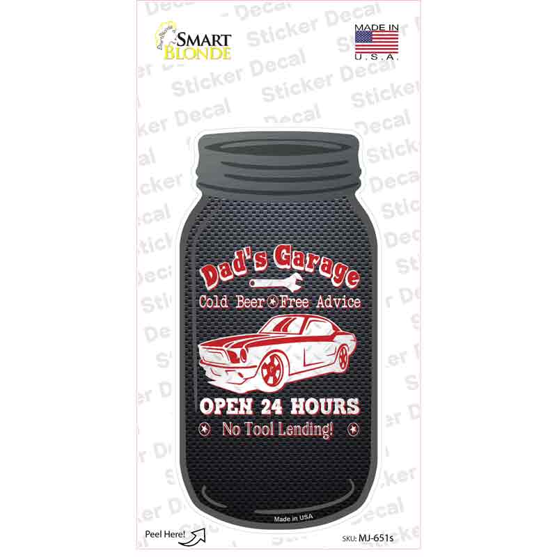 Dads Garage Red Novelty Mason Jar Sticker Decal