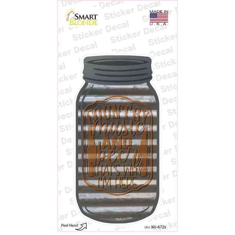 Country Music and Beer Corrugated Novelty Mason Jar Sticker Decal