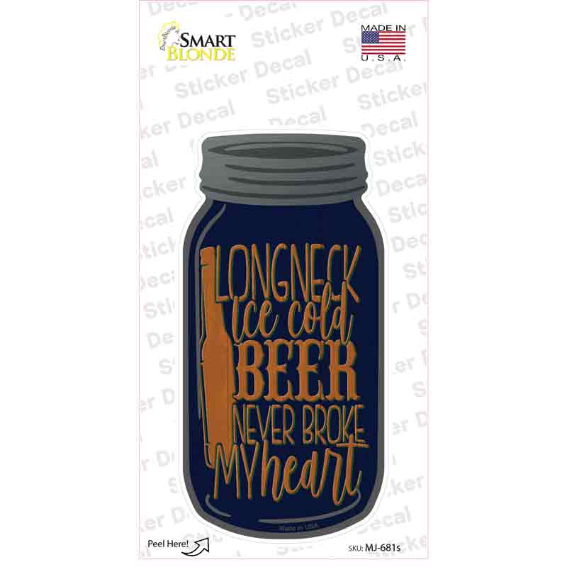 Longneck Ice Cold Beer Novelty Mason Jar Sticker Decal