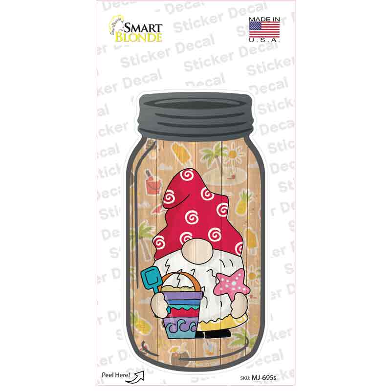 Gnome With Starfish Novelty Mason Jar Sticker Decal
