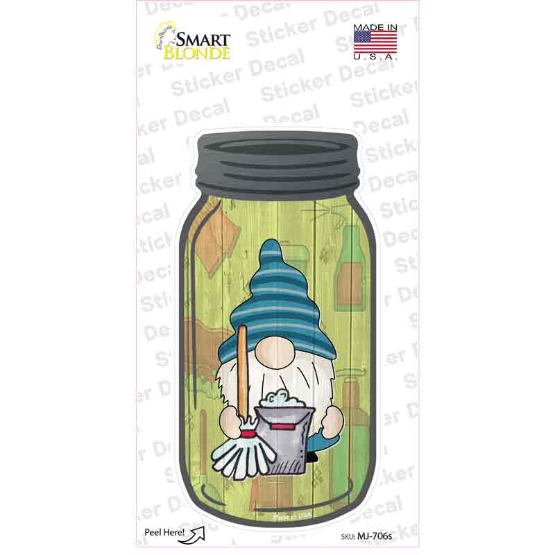 Gnome With Mop Novelty Mason Jar Sticker Decal