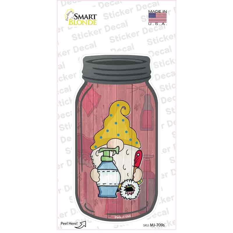 Gnome With Cleaning Supplies Novelty Mason Jar Sticker Decal