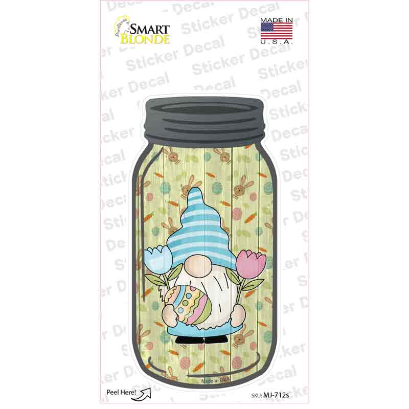 Gnome With Egg and Flowers Novelty Mason Jar Sticker Decal