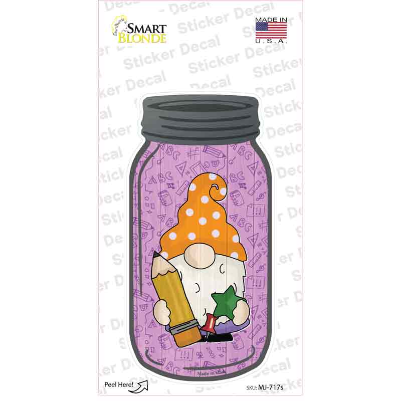 Gnome With Pencil Novelty Mason Jar Sticker Decal