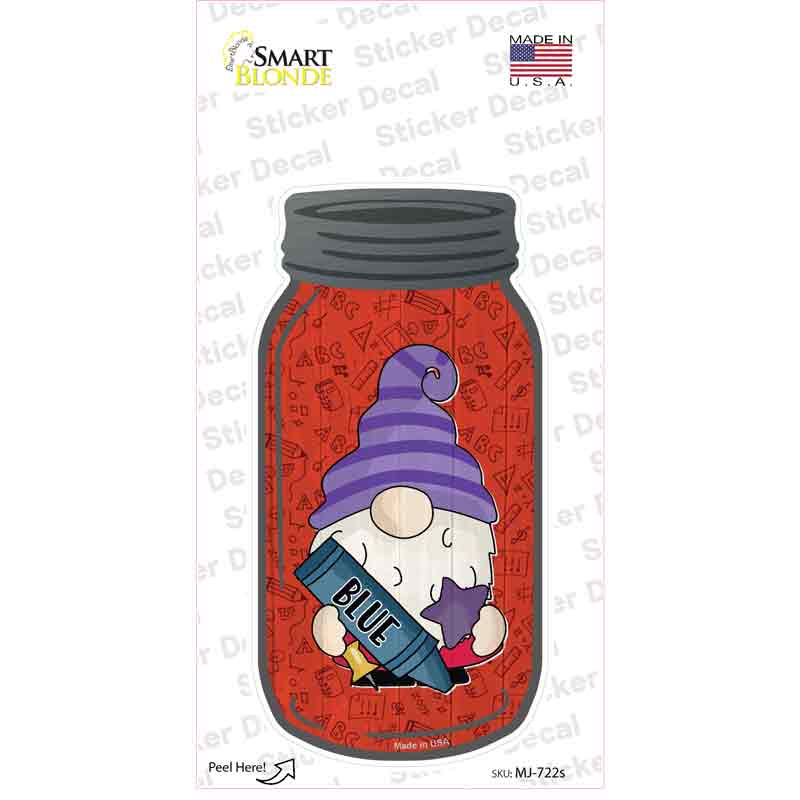 Gnome With Blue Crayon Novelty Mason Jar Sticker Decal