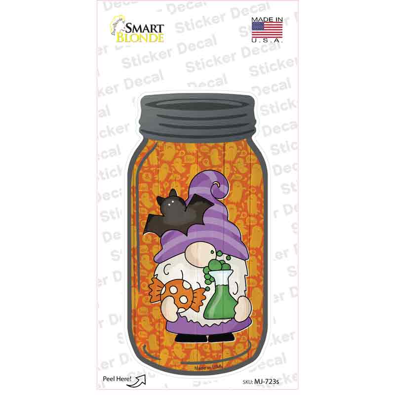 Gnome With Flying Bat Novelty Mason Jar Sticker Decal