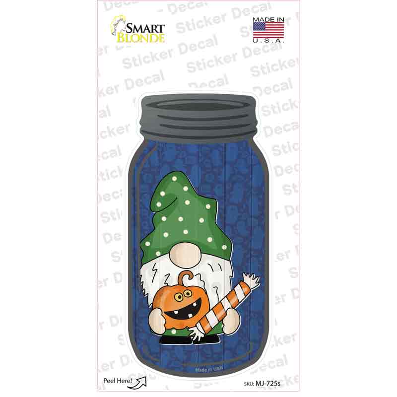 Gnome With Pumpkin and Candy Novelty Mason Jar Sticker Decal
