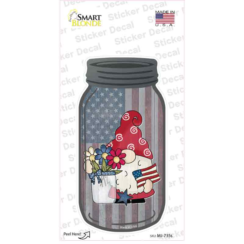 Gnome With Patriotic Flowers Novelty Mason Jar Sticker Decal