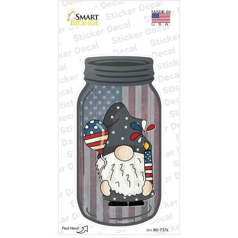 Gnome With Balloon and Firework Novelty Mason Jar Sticker Decal