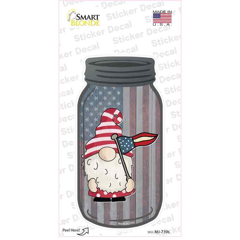 Gnome With American Pennant Flag Novelty Mason Jar Sticker Decal
