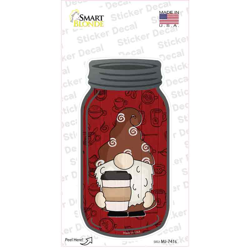 Gnome With Coffee Cup Novelty Mason Jar Sticker Decal