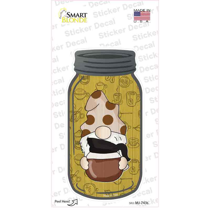 Gnome With Coffee Pot Novelty Mason Jar Sticker Decal