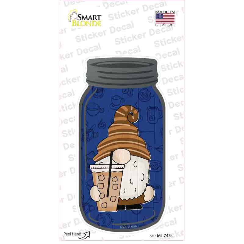 Gnome With Iced Coffee Novelty Mason Jar Sticker Decal