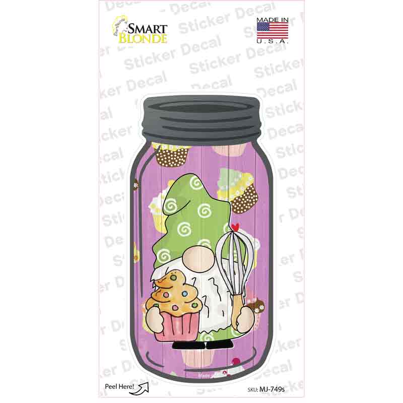Gnome With Cupcake and Whisk Novelty Mason Jar Sticker Decal